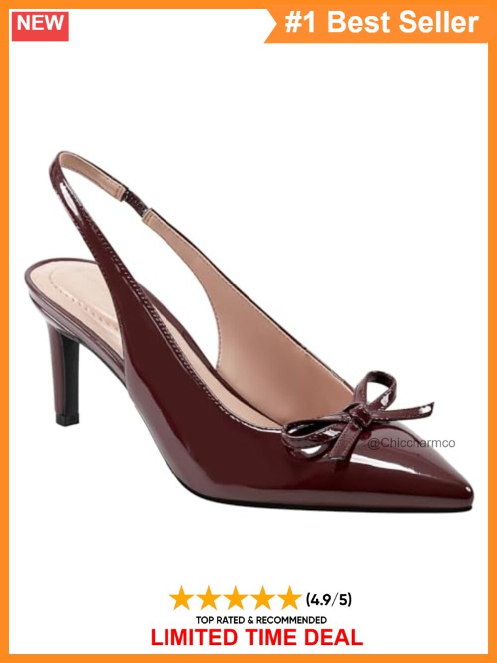 Faux Patent Leather Slingback Pump Pointy Toe Formal Evening